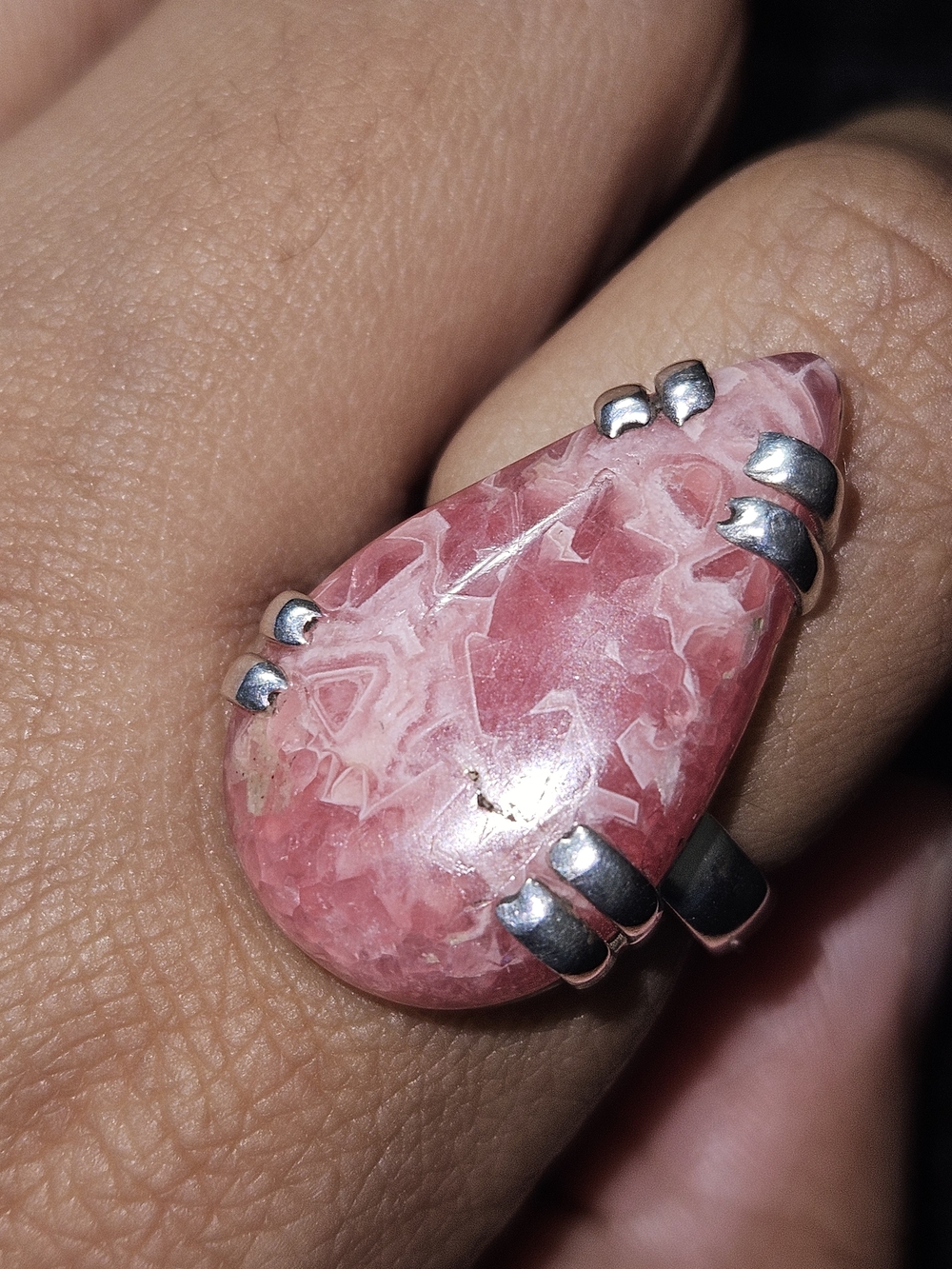 925S Teardrop Rhodochrosite Statement Ring